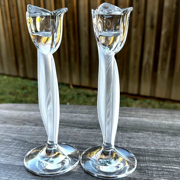 Mikasa Crystal Spring Aria Clear and Frosted Leaf Candle Holders-Set of 2 - Picture 3 of 5